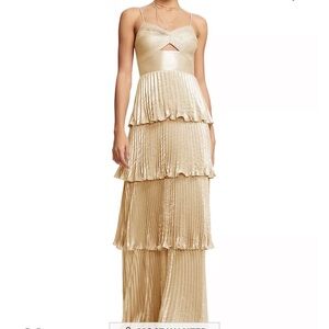 Dress the Population Gold Tiered Pleated Maxi Dress with Cutout